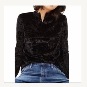 LBN TOPSHOP Quarter Zip Black Velvet Pullover